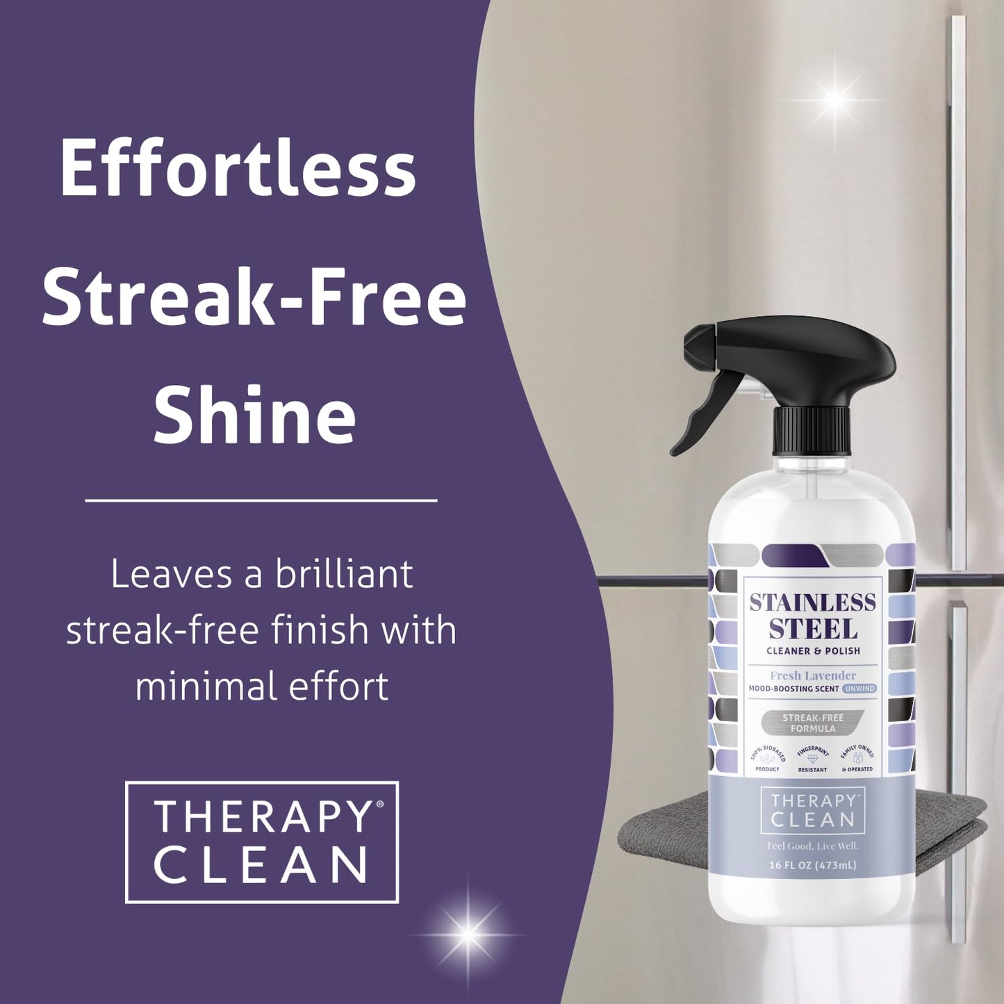 Therapy Premium Stainless Steel Cleaner and Polish with Large Microfiber Clot...