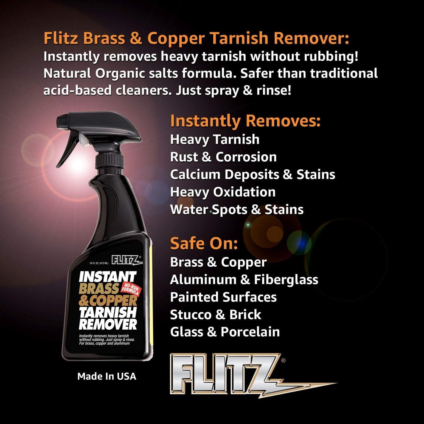 Flitz Instant Brass & Copper Tarnish Remover - 16. oz Spray