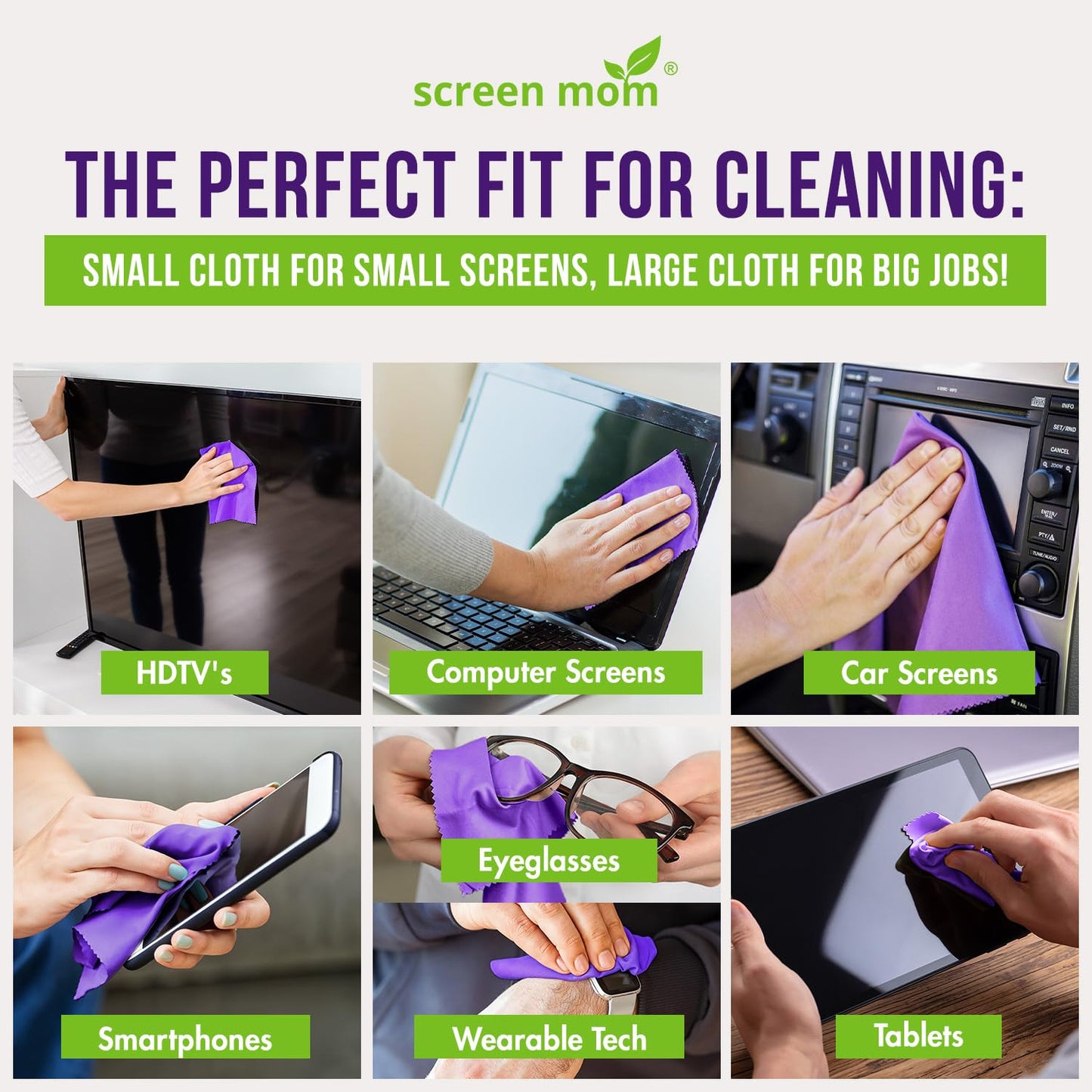 Screen Cleaner Spray and 2 Microfiber Cloths - 2oz Bottle by Screen Mom-Scree...