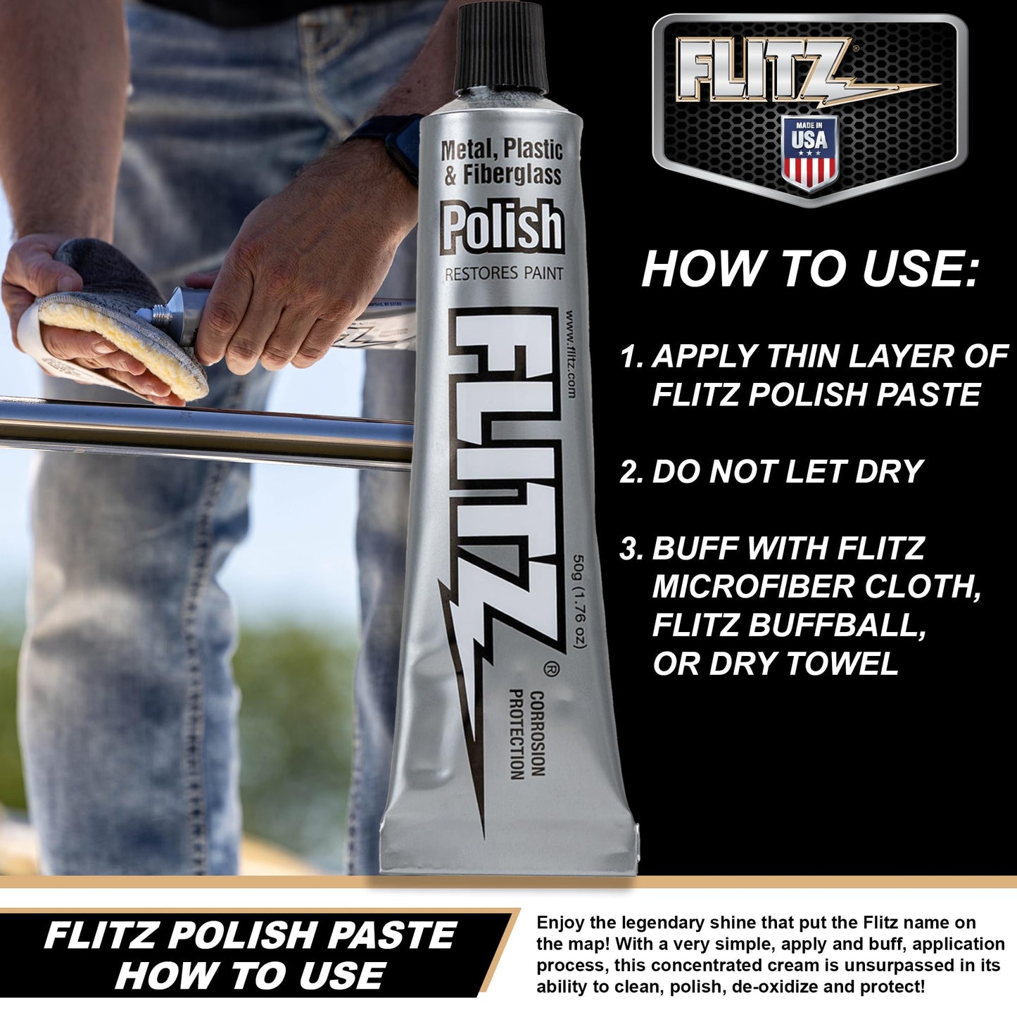 Flitz Metal Polish and Cleaner Paste, Also Works on Plastic, Fiberglass, Alum...